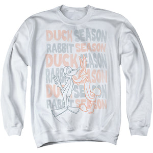 AN OFFCIALLY LICENSED LOONEY TUNES DUCK SEASON RABBIT SEASON ADULT UNISEX CREWNECK SWEATSHIRT WHITE