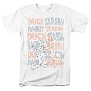 AN OFFCIALLY LICENSED LOONEY TUNES DUCK SEASON RABBIT SEASON MEN'S REGULAR FIT T-SHIRT WHITE