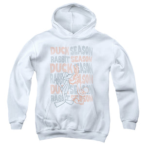 AN OFFCIALLY LICENSED LOONEY TUNES DUCK SEASON RABBIT SEASON YOUTH HOODIE WHITE