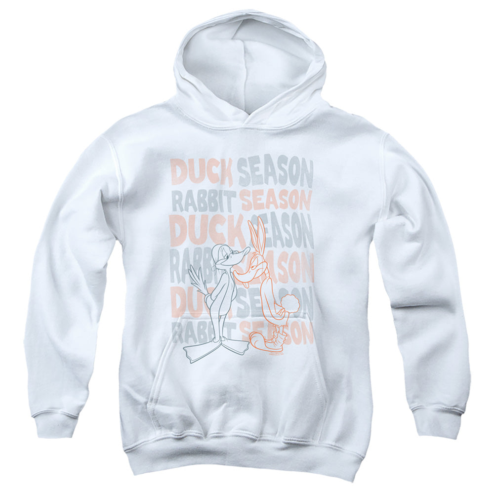 AN OFFCIALLY LICENSED LOONEY TUNES DUCK SEASON RABBIT SEASON YOUTH HOODIE WHITE