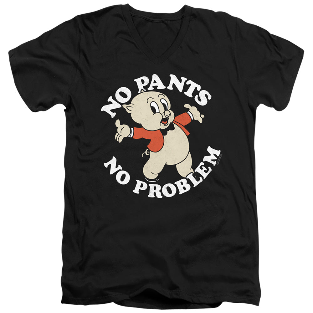 AN OFFCIALLY LICENSED LOONEY TUNES NO PANTS MEN'S V-NECK T-SHIRT BLACK