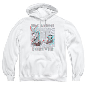 AN OFFCIALLY LICENSED LOONEY TUNES VACATION FOREVER ADULT UNISEX PULLOVER HOODIE WHITE