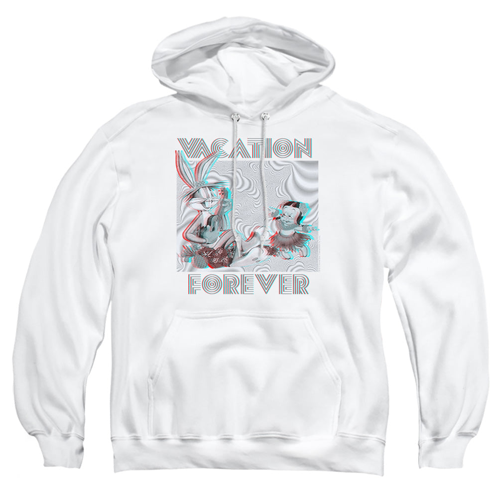AN OFFCIALLY LICENSED LOONEY TUNES VACATION FOREVER ADULT UNISEX PULLOVER HOODIE WHITE