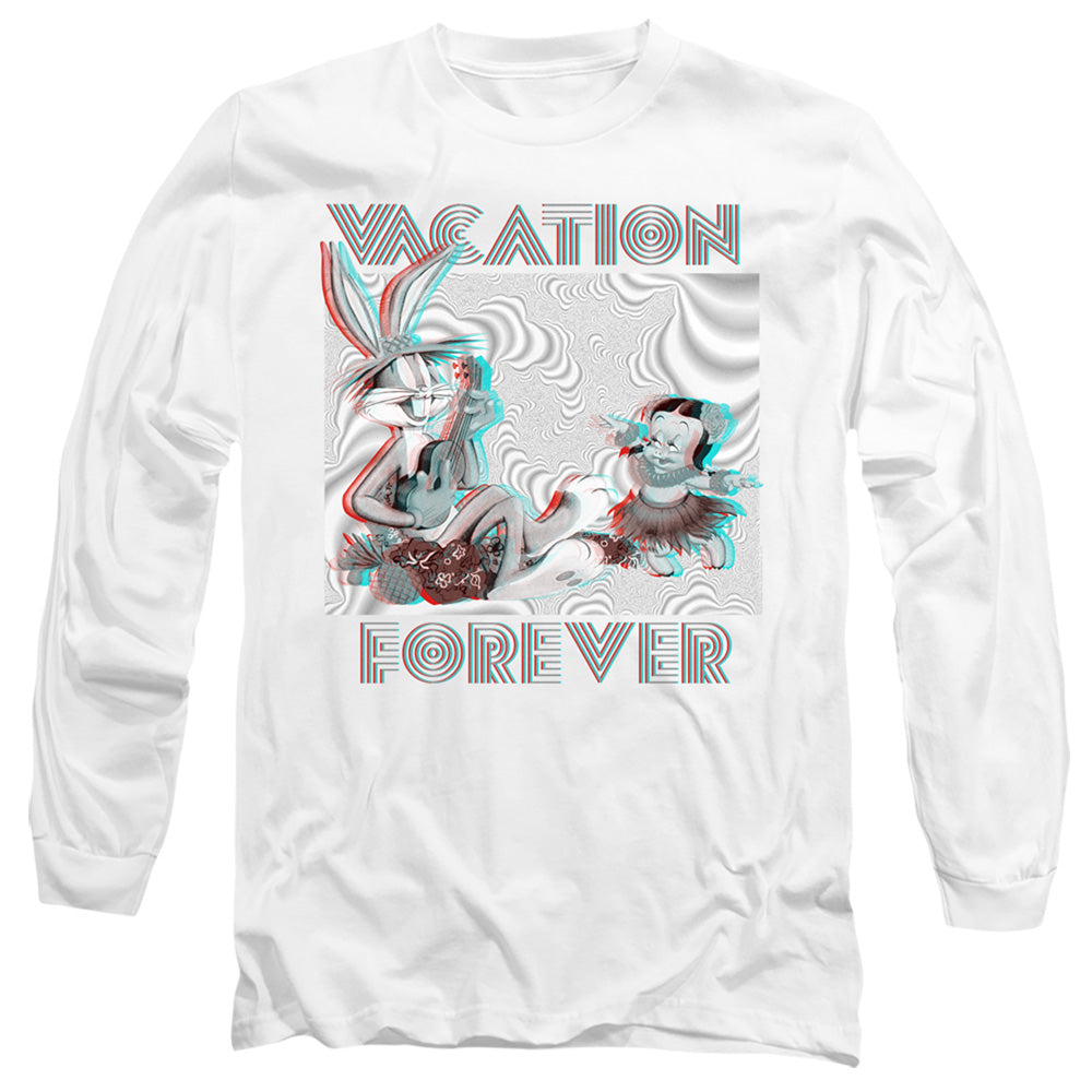 AN OFFCIALLY LICENSED LOONEY TUNES VACATION FOREVER MEN'S LONG SLEEVE T-SHIRT WHITE