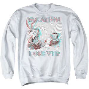AN OFFCIALLY LICENSED LOONEY TUNES VACATION FOREVER ADULT UNISEX CREWNECK SWEATSHIRT WHITE