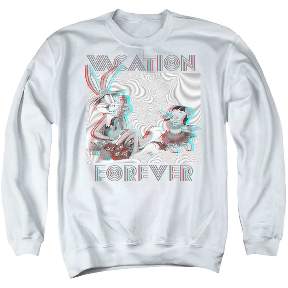 AN OFFCIALLY LICENSED LOONEY TUNES VACATION FOREVER ADULT UNISEX CREWNECK SWEATSHIRT WHITE