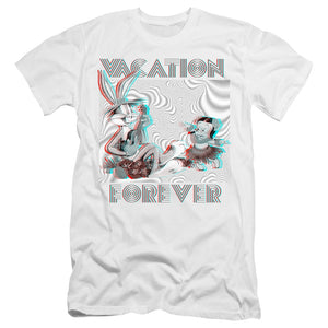 AN OFFCIALLY LICENSED LOONEY TUNES VACATION FOREVER MEN'S PREMIUM SLIM FIT T-SHIRT WHITE