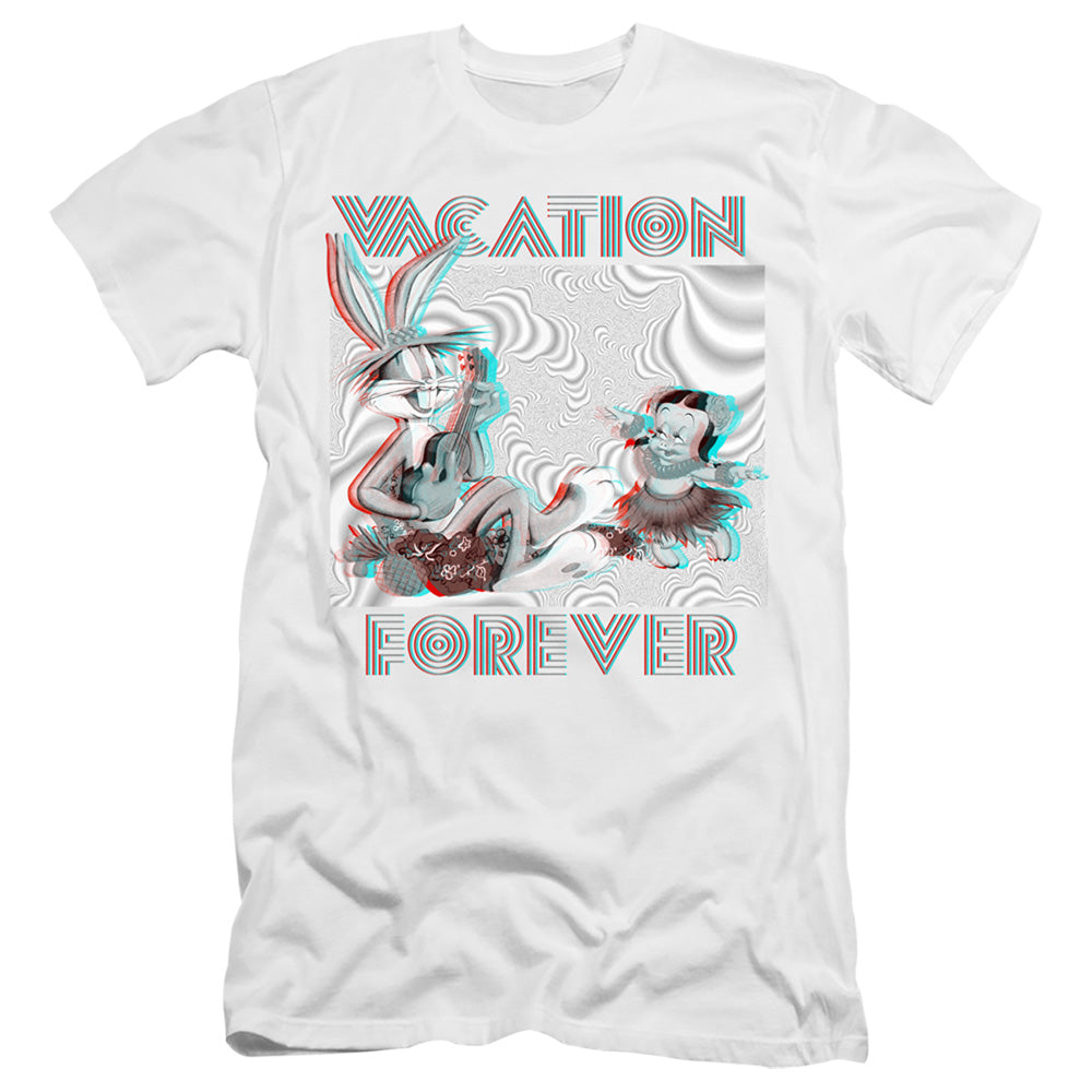 AN OFFCIALLY LICENSED LOONEY TUNES VACATION FOREVER MEN'S PREMIUM SLIM FIT T-SHIRT WHITE