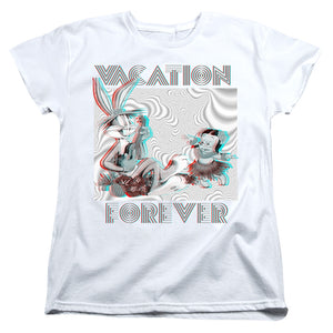 AN OFFCIALLY LICENSED LOONEY TUNES VACATION FOREVER WOMEN'S REGULAR FIT T-SHIRT WHITE