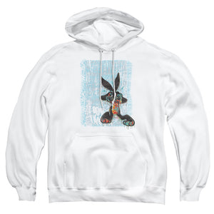 AN OFFCIALLY LICENSED LOONEY TUNES GRAFFITI RABBIT ADULT UNISEX PULLOVER HOODIE WHITE