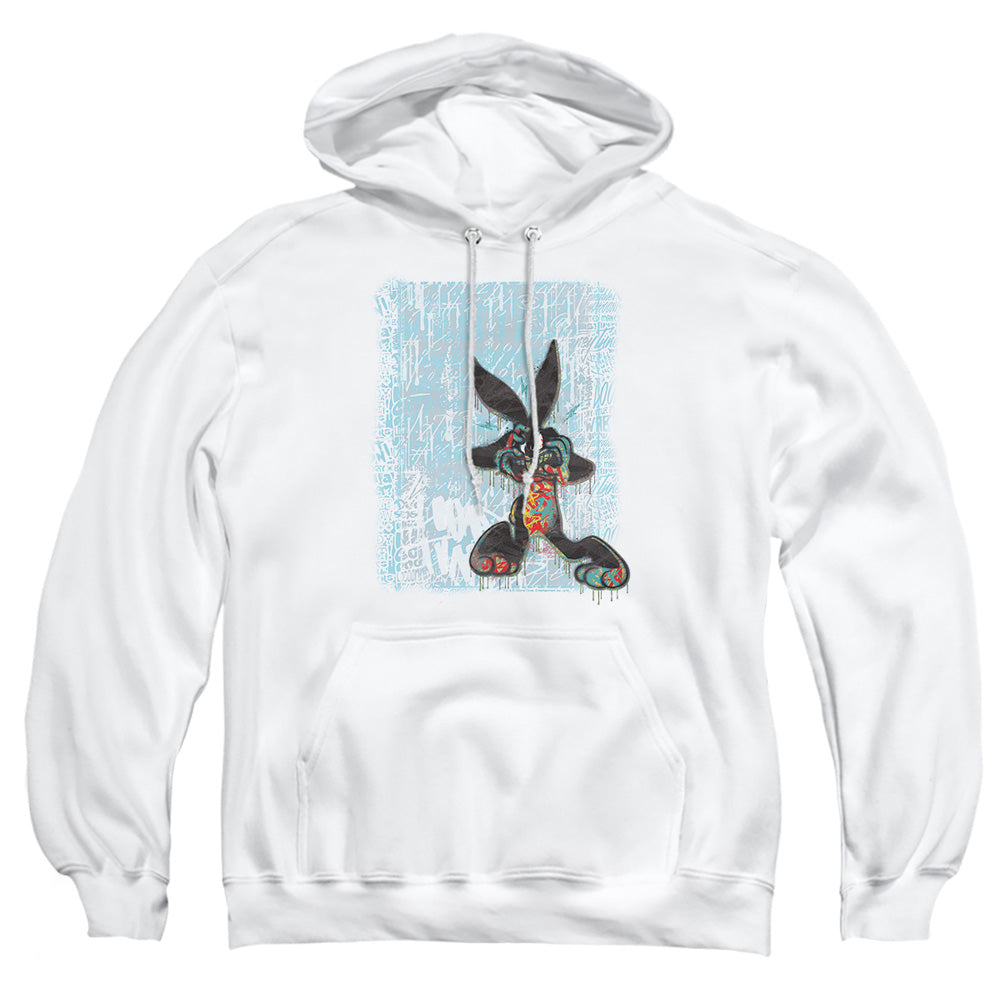 AN OFFCIALLY LICENSED LOONEY TUNES GRAFFITI RABBIT ADULT UNISEX PULLOVER HOODIE WHITE