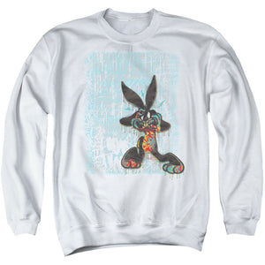 AN OFFCIALLY LICENSED LOONEY TUNES GRAFFITI RABBIT ADULT UNISEX CREWNECK SWEATSHIRT WHITE