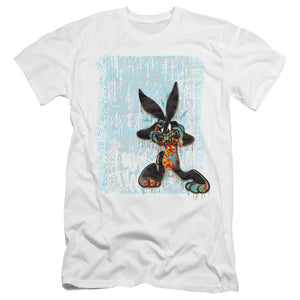 AN OFFCIALLY LICENSED LOONEY TUNES GRAFFITI RABBIT MEN'S PREMIUM SLIM FIT T-SHIRT WHITE