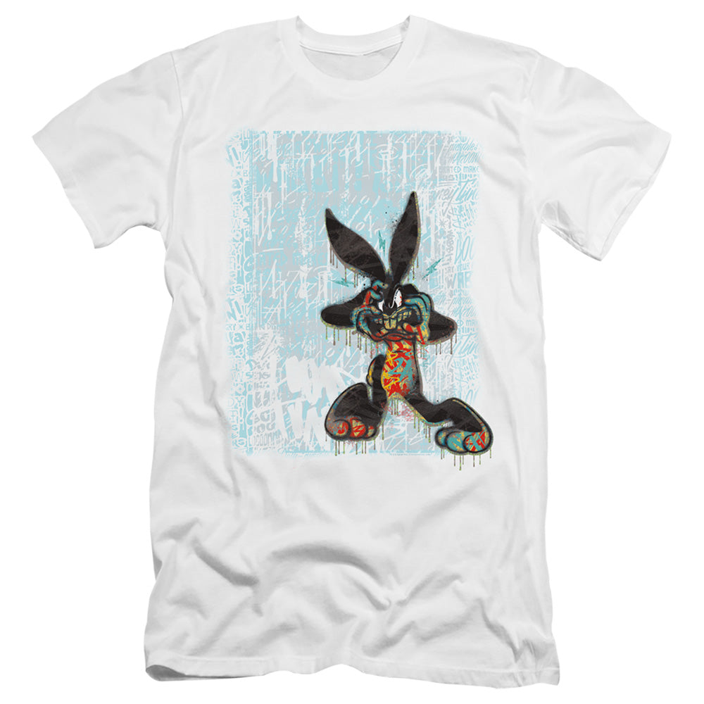 AN OFFCIALLY LICENSED LOONEY TUNES GRAFFITI RABBIT MEN'S PREMIUM SLIM FIT T-SHIRT WHITE