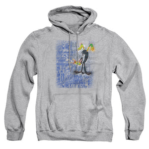 AN OFFCIALLY LICENSED LOONEY TUNES GRAFFITI DUCK ADULT UNISEX PULLOVER HOODIE ATHLETIC HEATHER
