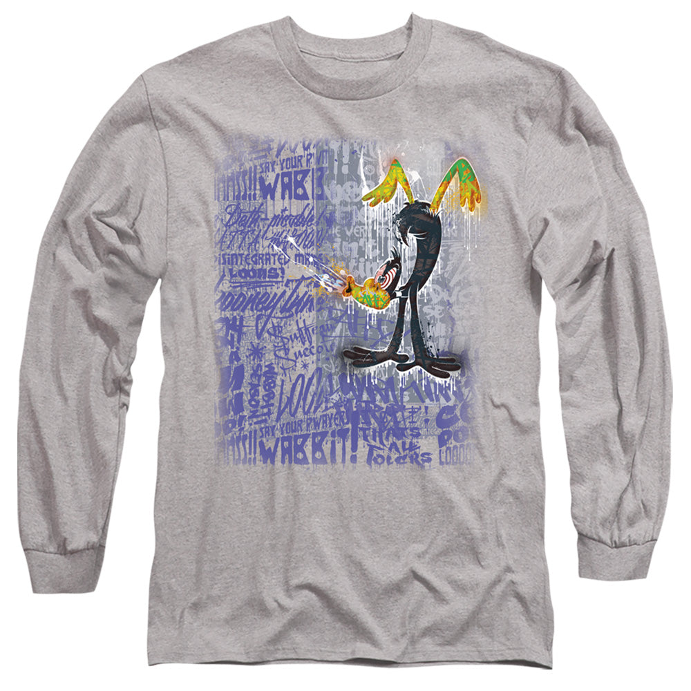AN OFFCIALLY LICENSED LOONEY TUNES GRAFFITI DUCK MEN'S LONG SLEEVE T-SHIRT ATHLETIC HEATHER