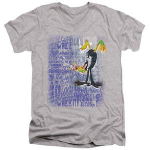 AN OFFCIALLY LICENSED LOONEY TUNES GRAFFITI DUCK MEN'S V-NECK T-SHIRT ATHLETIC HEATHER