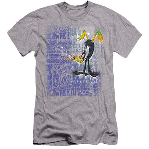 AN OFFCIALLY LICENSED LOONEY TUNES GRAFFITI DUCK MEN'S PREMIUM SLIM FIT T-SHIRT ATHLETIC HEATHER