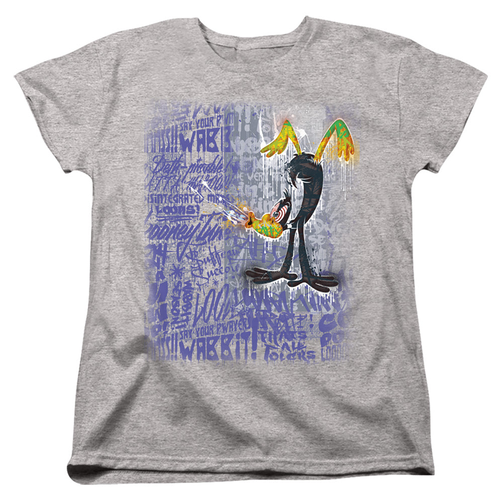 AN OFFCIALLY LICENSED LOONEY TUNES GRAFFITI DUCK WOMEN'S REGULAR FIT T-SHIRT ATHLETIC HEATHER