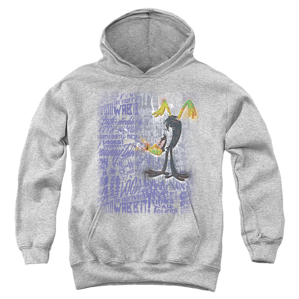 AN OFFCIALLY LICENSED LOONEY TUNES GRAFFITI DUCK YOUTH HOODIE ATHLETIC HEATHER