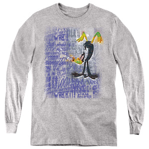 AN OFFCIALLY LICENSED LOONEY TUNES GRAFFITI DUCK YOUTH LONG SLEEVE T-SHIRT ATHLETIC HEATHER