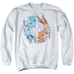 AN OFFCIALLY LICENSED LOONEY TUNES WACKY WABBIT ADULT UNISEX CREWNECK SWEATSHIRT WHITE