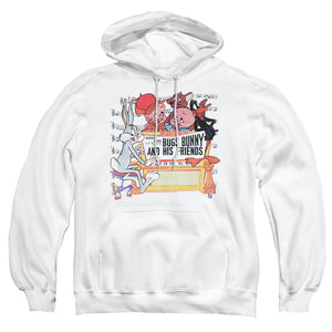 AN OFFCIALLY LICENSED LOONEY TUNES BUGS AND FRIENDS ADULT UNISEX PULLOVER HOODIE WHITE