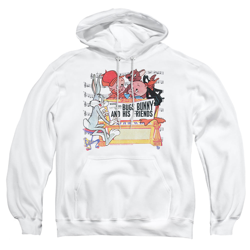 AN OFFCIALLY LICENSED LOONEY TUNES BUGS AND FRIENDS ADULT UNISEX PULLOVER HOODIE WHITE
