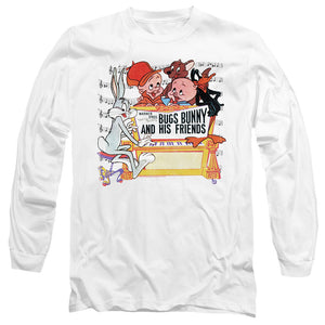 AN OFFCIALLY LICENSED LOONEY TUNES BUGS AND FRIENDS MEN'S LONG SLEEVE T-SHIRT WHITE