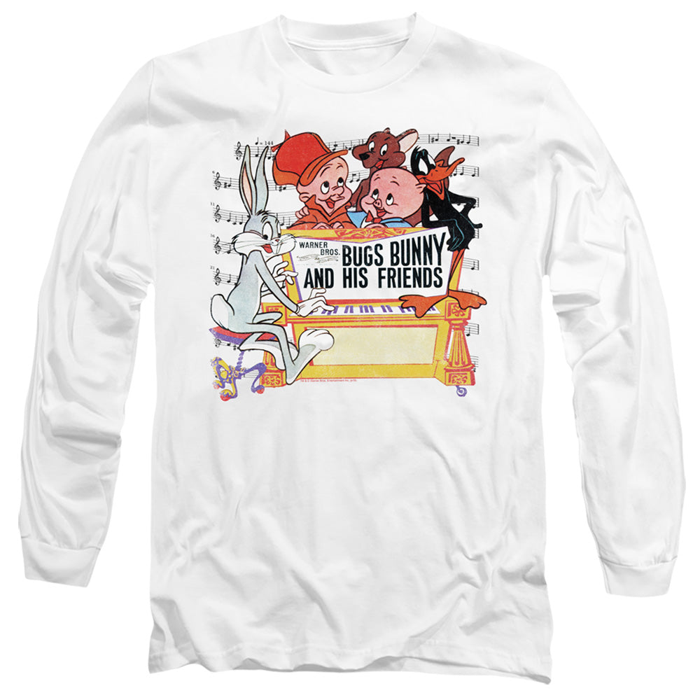 AN OFFCIALLY LICENSED LOONEY TUNES BUGS AND FRIENDS MEN'S LONG SLEEVE T-SHIRT WHITE