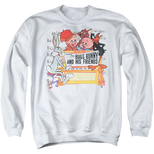 AN OFFCIALLY LICENSED LOONEY TUNES BUGS AND FRIENDS ADULT UNISEX CREWNECK SWEATSHIRT WHITE