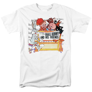 AN OFFCIALLY LICENSED LOONEY TUNES BUGS AND FRIENDS MEN'S REGULAR FIT T-SHIRT WHITE