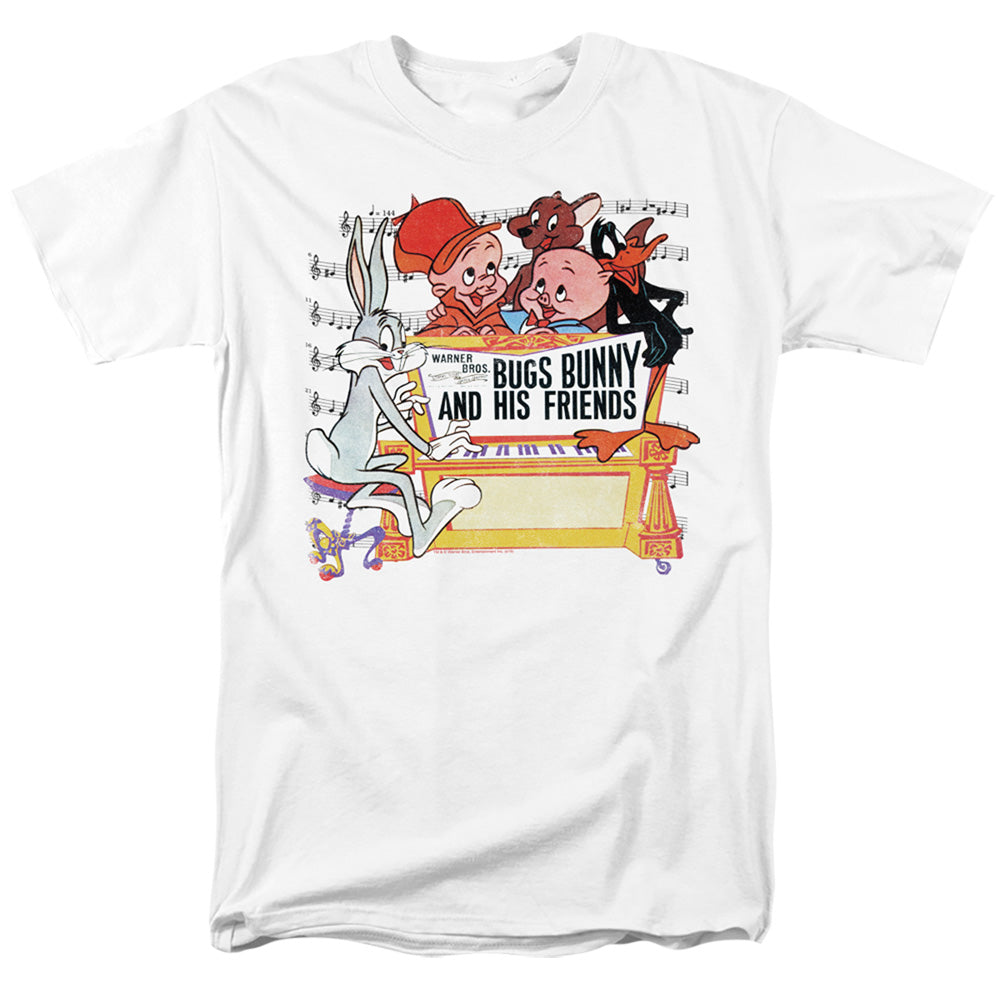 AN OFFCIALLY LICENSED LOONEY TUNES BUGS AND FRIENDS MEN'S REGULAR FIT T-SHIRT WHITE