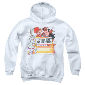 AN OFFCIALLY LICENSED LOONEY TUNES BUGS AND FRIENDS YOUTH HOODIE WHITE