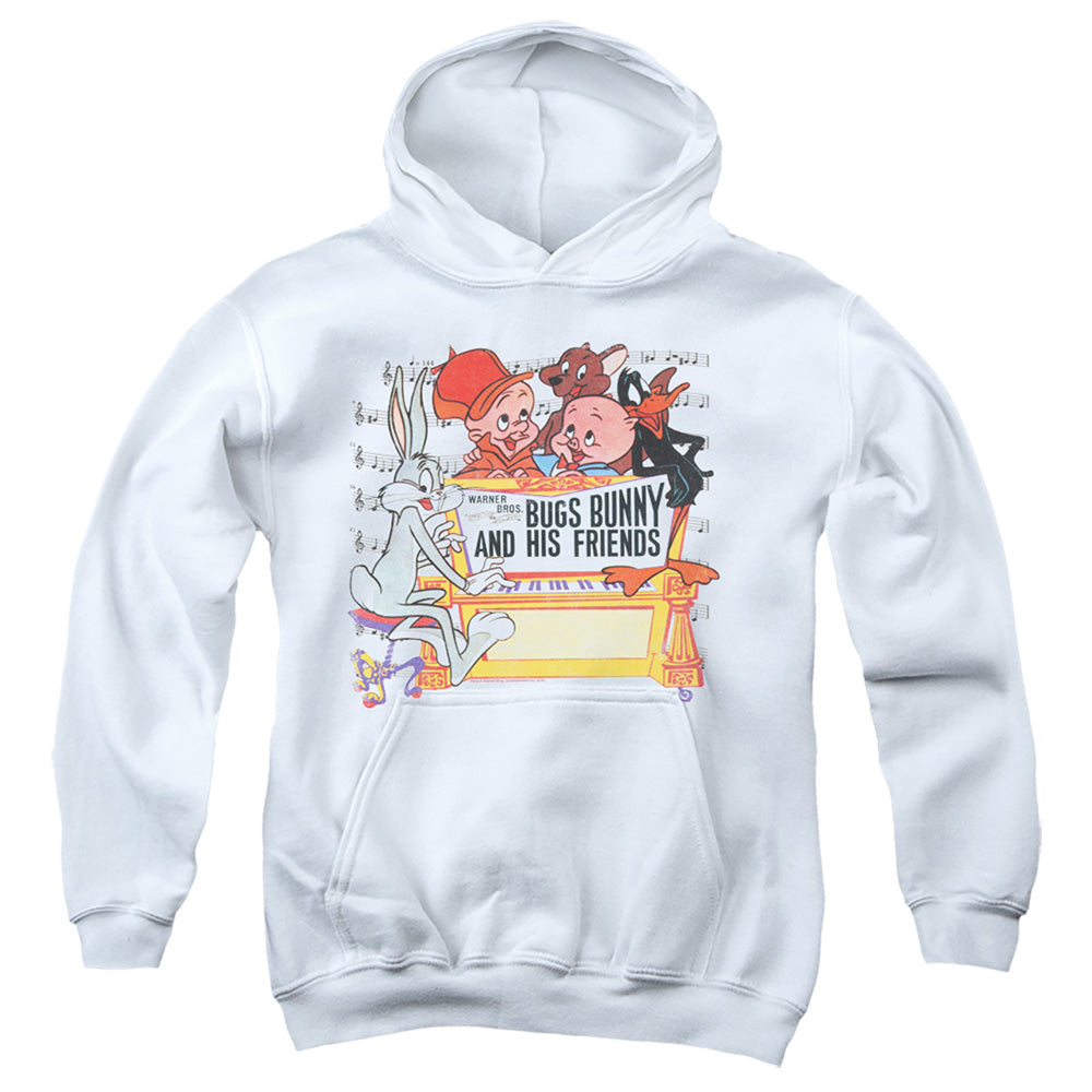 AN OFFCIALLY LICENSED LOONEY TUNES BUGS AND FRIENDS YOUTH HOODIE WHITE