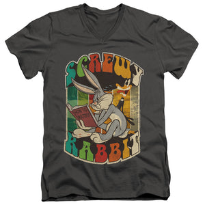 AN OFFCIALLY LICENSED LOONEY TUNES SCREWY RABBIT MEN'S V-NECK T-SHIRT CHARCOAL