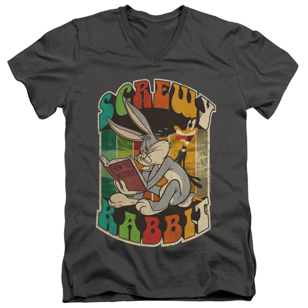 AN OFFCIALLY LICENSED LOONEY TUNES SCREWY RABBIT MEN'S V-NECK T-SHIRT CHARCOAL