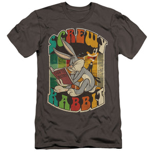 AN OFFCIALLY LICENSED LOONEY TUNES SCREWY RABBIT MEN'S PREMIUM SLIM FIT T-SHIRT CHARCOAL