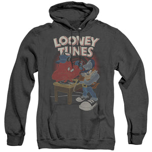 AN OFFCIALLY LICENSED LOONEY TUNES DJ LOONEY TUNES ADULT UNISEX HEATHER PULLOVER HOODIE BLACK