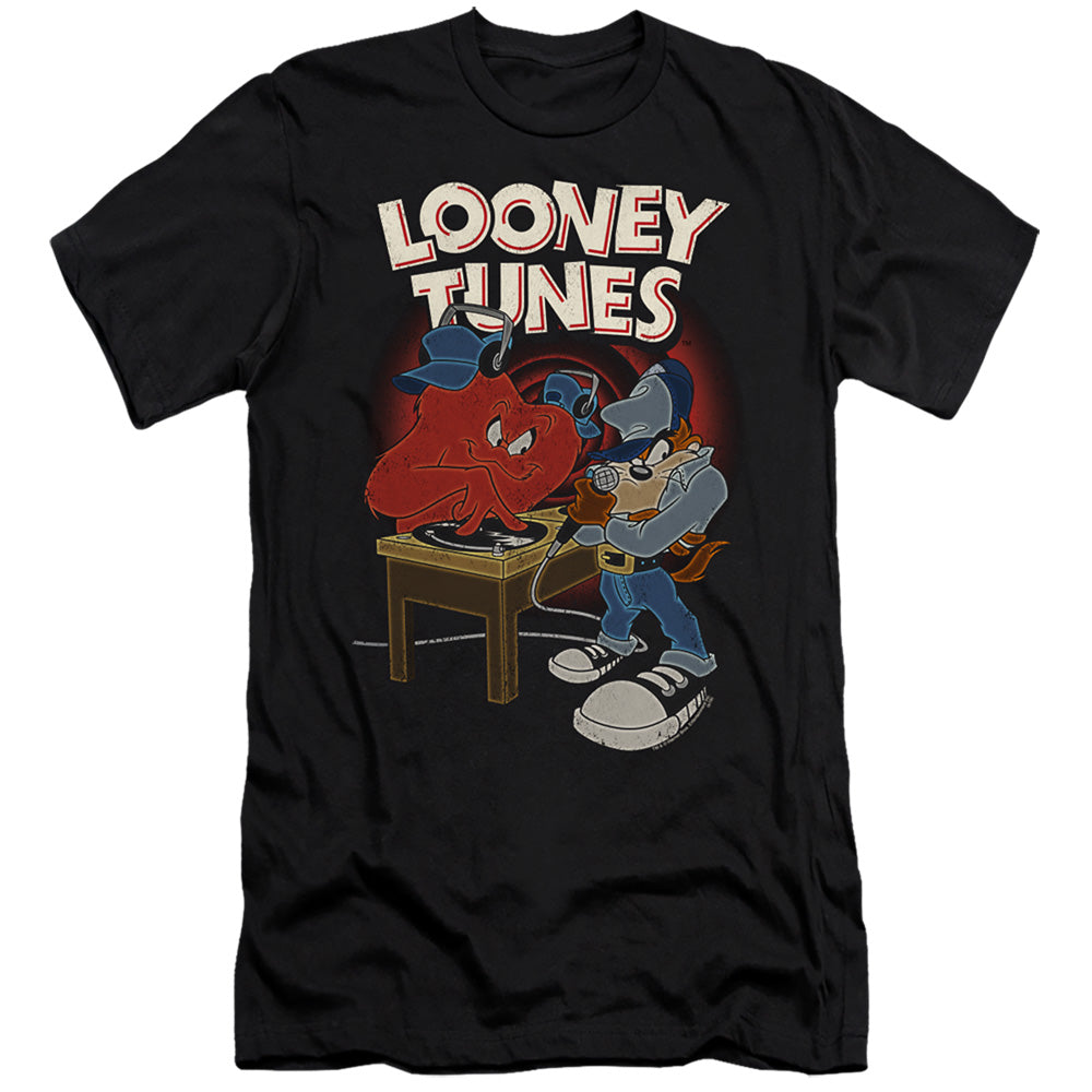 AN OFFCIALLY LICENSED LOONEY TUNES DJ LOONEY TUNES MEN'S PREMIUM SLIM FIT T-SHIRT BLACK
