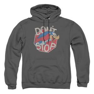 AN OFFCIALLY LICENSED LOONEY TUNES DONT STOP ADULT UNISEX PULLOVER HOODIE CHARCOAL