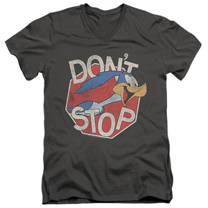 AN OFFCIALLY LICENSED LOONEY TUNES DONT STOP MEN'S V-NECK T-SHIRT CHARCOAL
