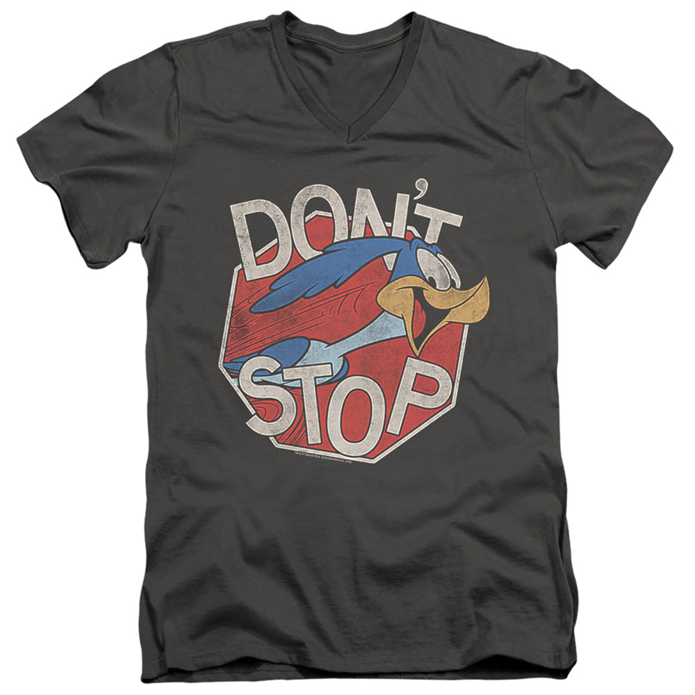AN OFFCIALLY LICENSED LOONEY TUNES DONT STOP MEN'S V-NECK T-SHIRT CHARCOAL
