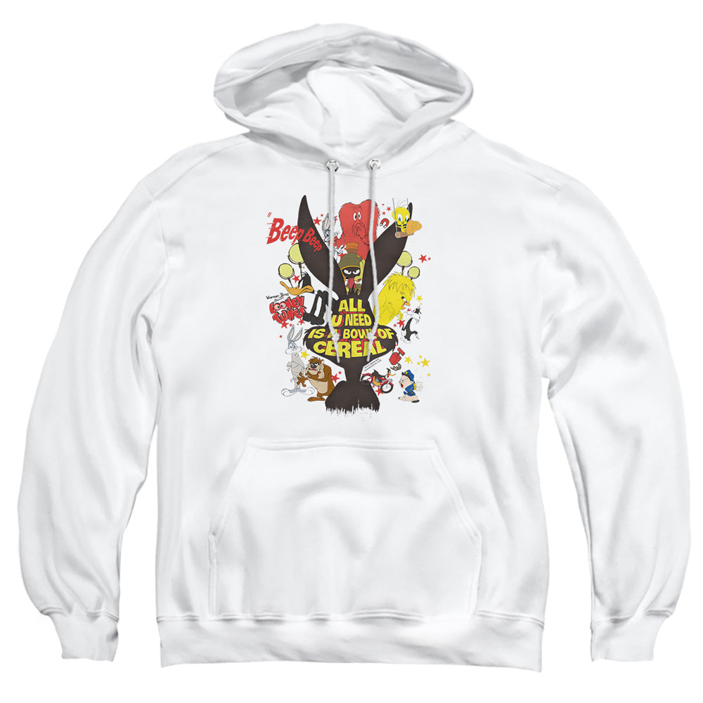 AN OFFCIALLY LICENSED LOONEY TUNES CEREAL ADULT UNISEX PULLOVER HOODIE WHITE
