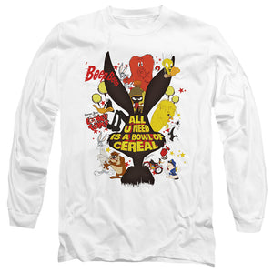 AN OFFCIALLY LICENSED LOONEY TUNES CEREAL MEN'S LONG SLEEVE T-SHIRT WHITE