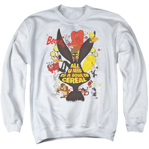 AN OFFCIALLY LICENSED LOONEY TUNES CEREAL ADULT UNISEX CREWNECK SWEATSHIRT WHITE