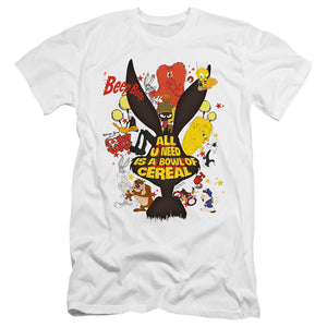 AN OFFCIALLY LICENSED LOONEY TUNES CEREAL MEN'S PREMIUM SLIM FIT T-SHIRT WHITE