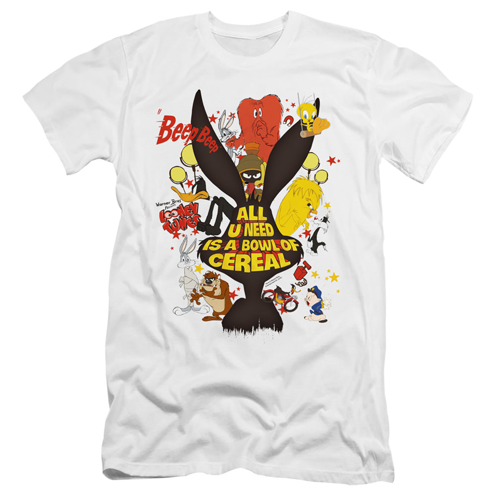 AN OFFCIALLY LICENSED LOONEY TUNES CEREAL MEN'S PREMIUM SLIM FIT T-SHIRT WHITE