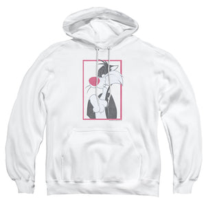 AN OFFCIALLY LICENSED LOONEY TUNES SYLVESTER ADULT UNISEX PULLOVER HOODIE WHITE