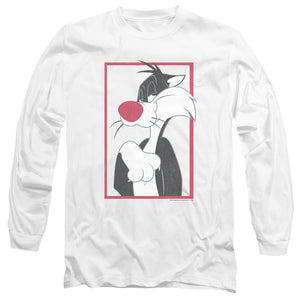 AN OFFCIALLY LICENSED LOONEY TUNES SYLVESTER MEN'S LONG SLEEVE T-SHIRT WHITE
